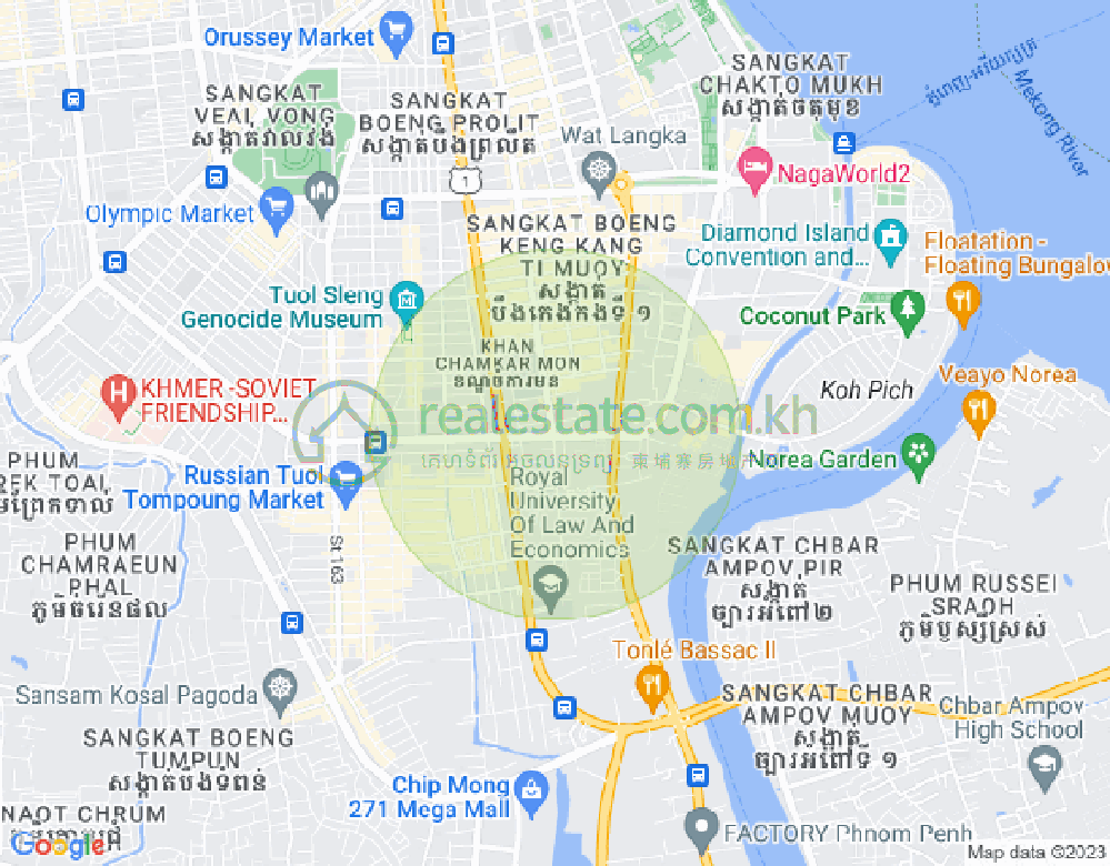 Mapa: Tonle Bassac, Chamkarmon, Phnom Penh