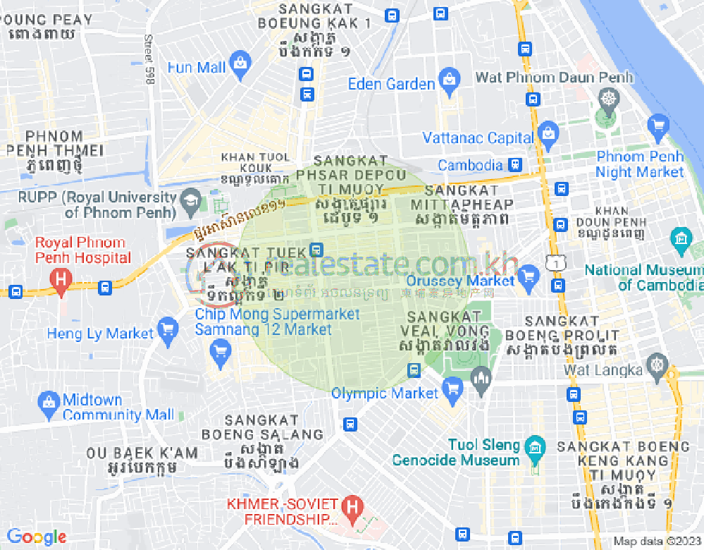 Mapa: Boeung Kak 1, Toul Kork, Phnom Penh