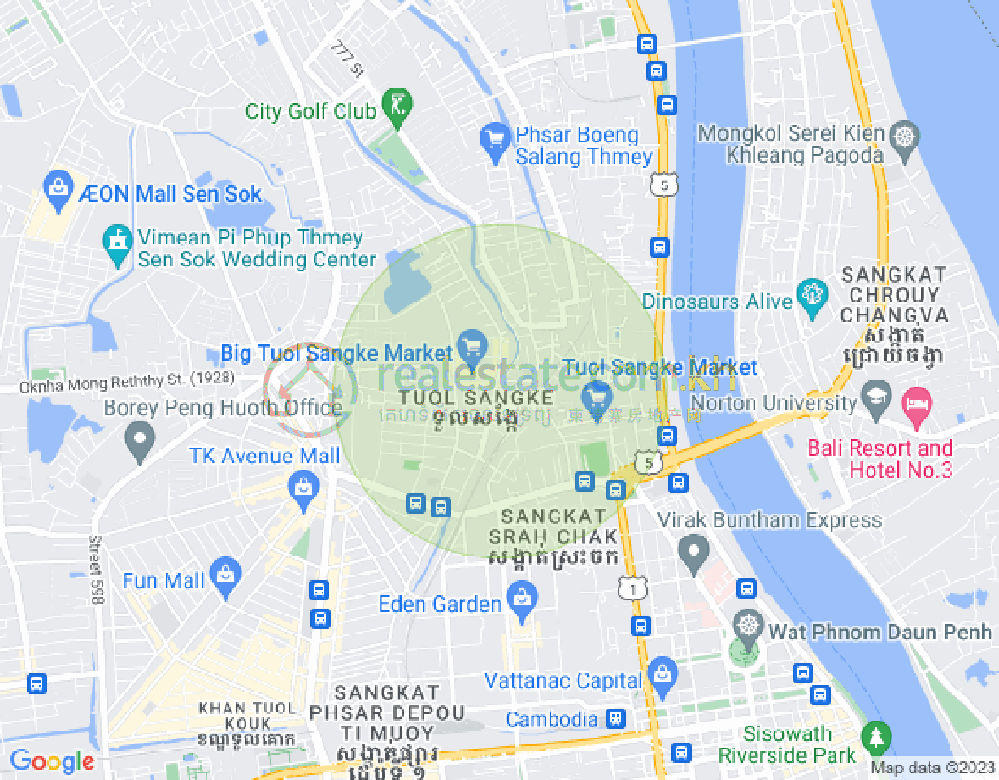 Chrang Chamres I구역, 레이시교외, 프놈펜 지도