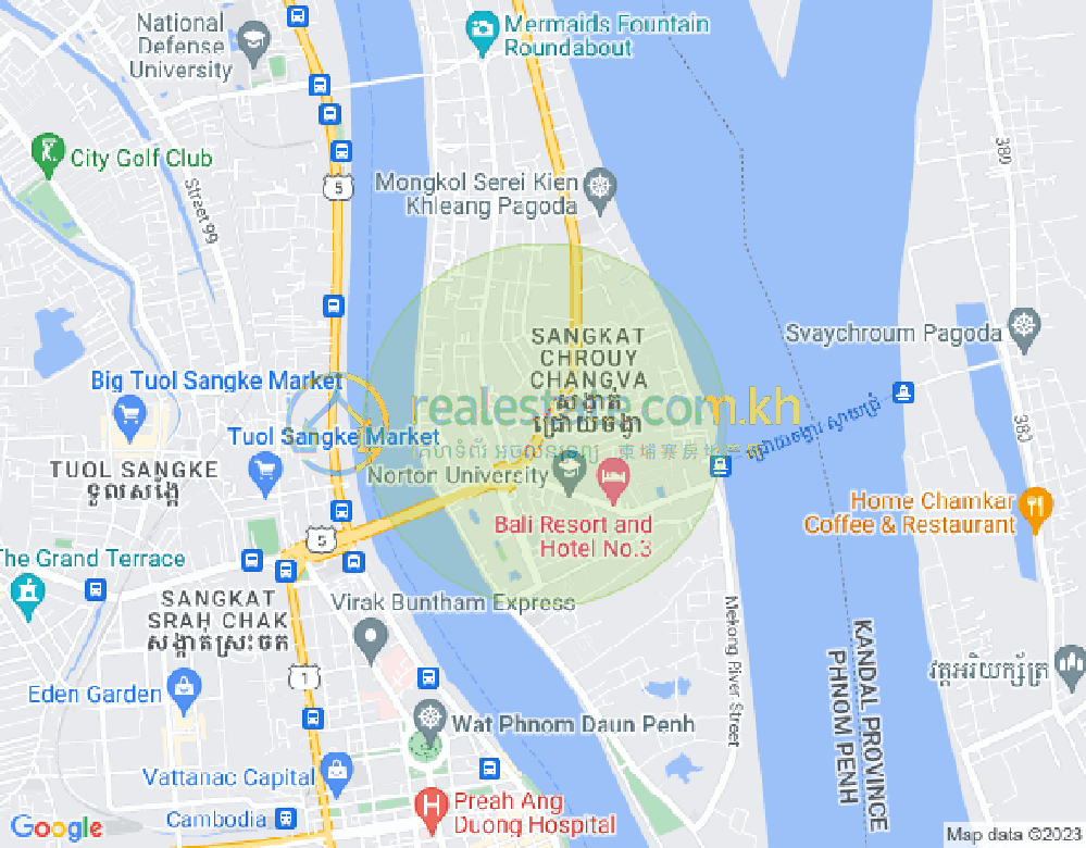 Mapa: Koh Dach, Chroy Changvar, Phnom Penh