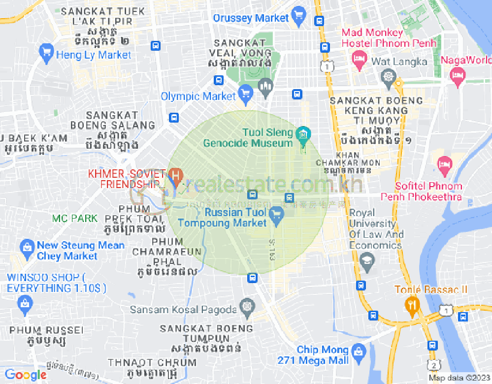 Map of Tonle Bassac, Chamkarmon, Phnom Penh