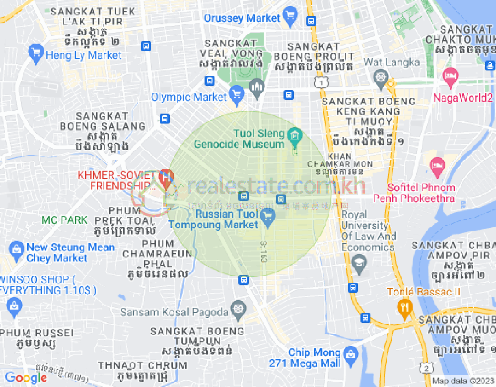 Map of Tonle Bassac, Chamkarmon, Phnom Penh