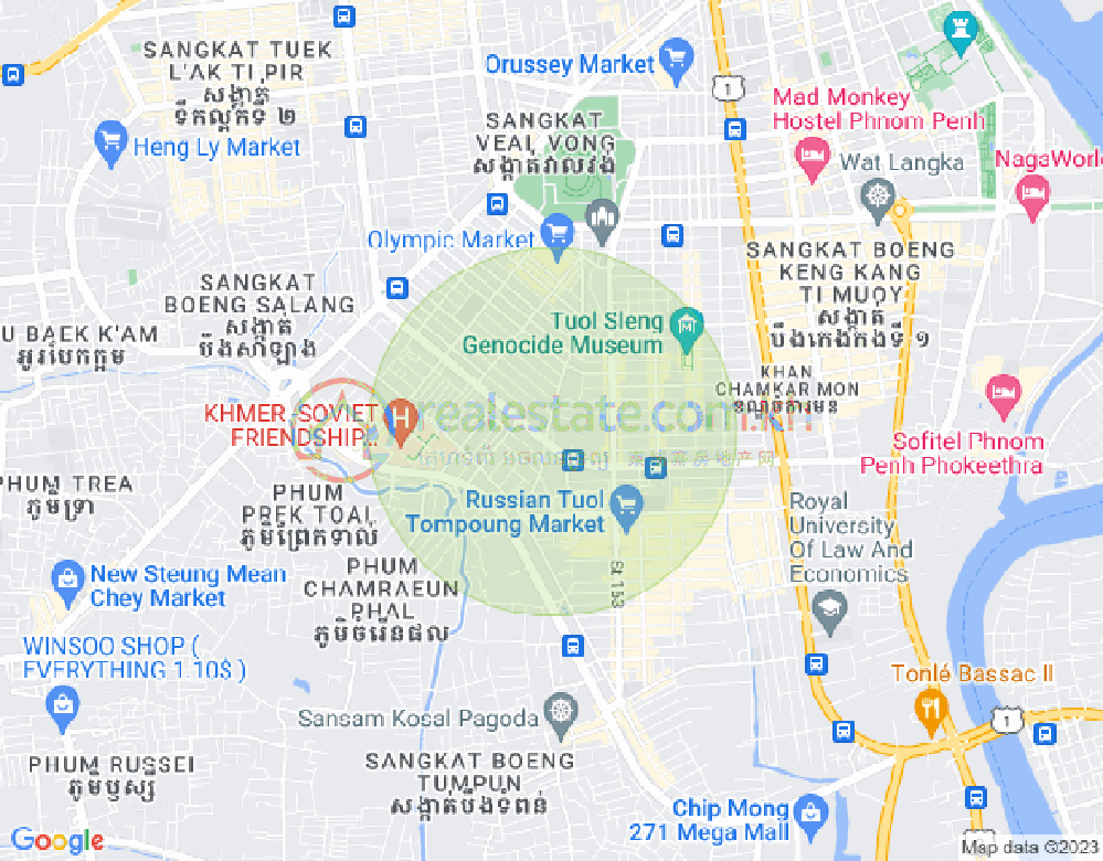 Map of Tonle Bassac, Chamkarmon, Phnom Penh