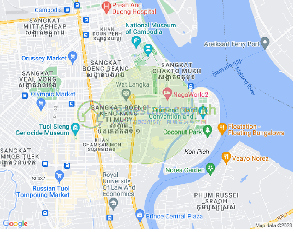 Mapa: Tonle Bassac, Chamkarmon, Phnom Penh