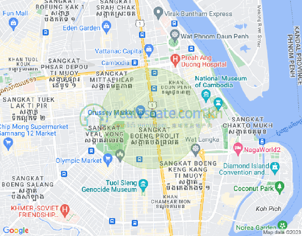 Mapa: Boeng Reang, Daun Penh, Phnom Penh