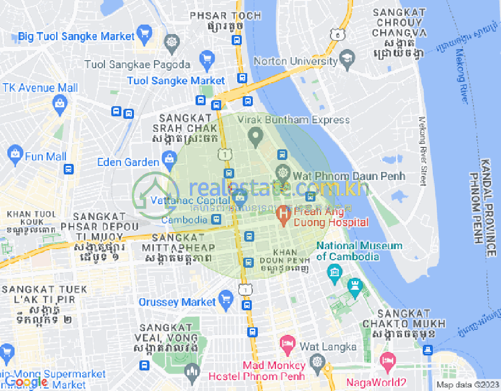 Map of Wat Phnom, Daun Penh, Phnom Penh
