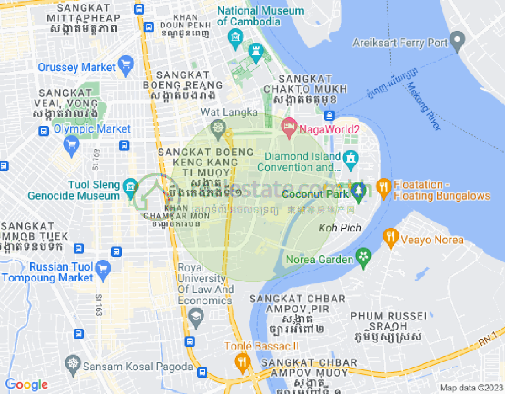 Map of Tonle Bassac, Chamkarmon, Phnom Penh