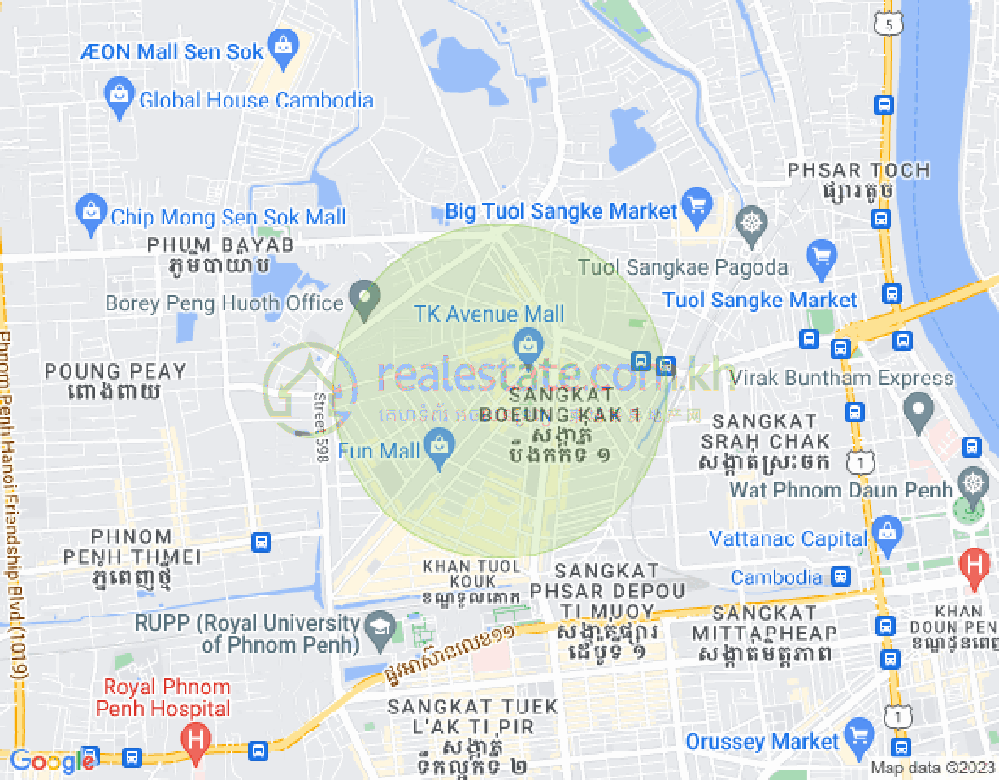 Map of Boeung Kak 1, Toul Kork, Phnom Penh