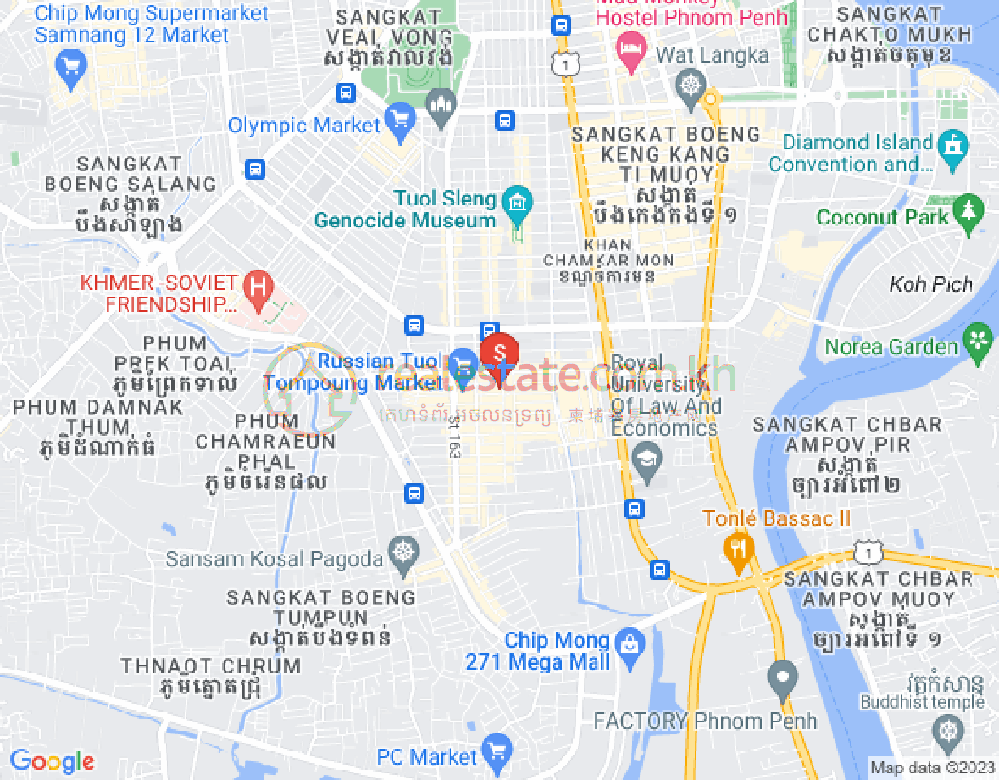 Map of Tonle Bassac, Chamkarmon, Phnom Penh