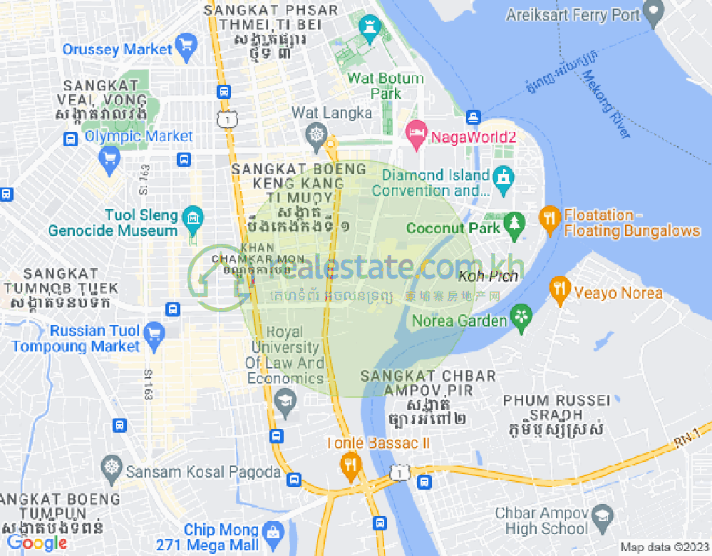 Map of Tonle Bassac, Chamkarmon, Phnom Penh