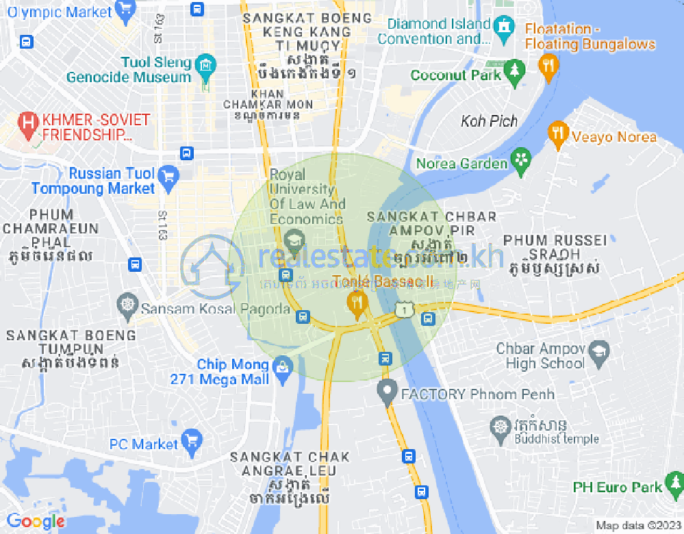 Mapa: Tonle Bassac, Chamkarmon, Phnom Penh