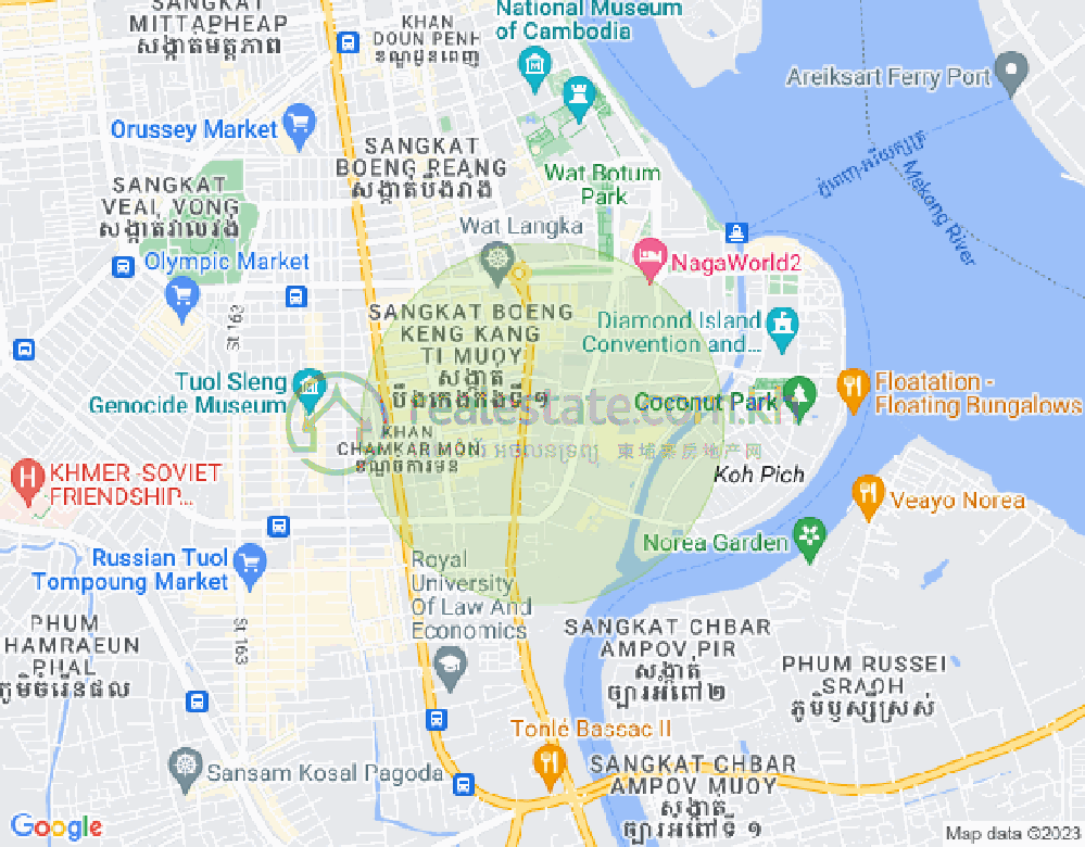 Mapa: Tonle Bassac, Chamkarmon, Phnom Penh