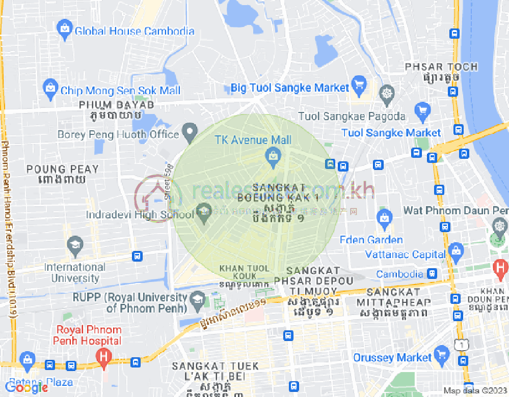 Mapa: Boeung Kak 1, Toul Kork, Phnom Penh
