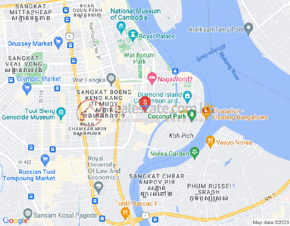 Map of Tonle Bassac, Chamkarmon, Phnom Penh