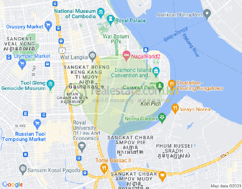 Mapa: Tonle Bassac, Chamkarmon, Phnom Penh