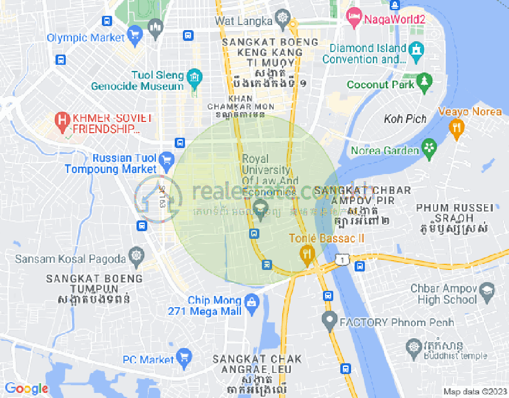 Mapa: Tonle Bassac, Chamkarmon, Phnom Penh