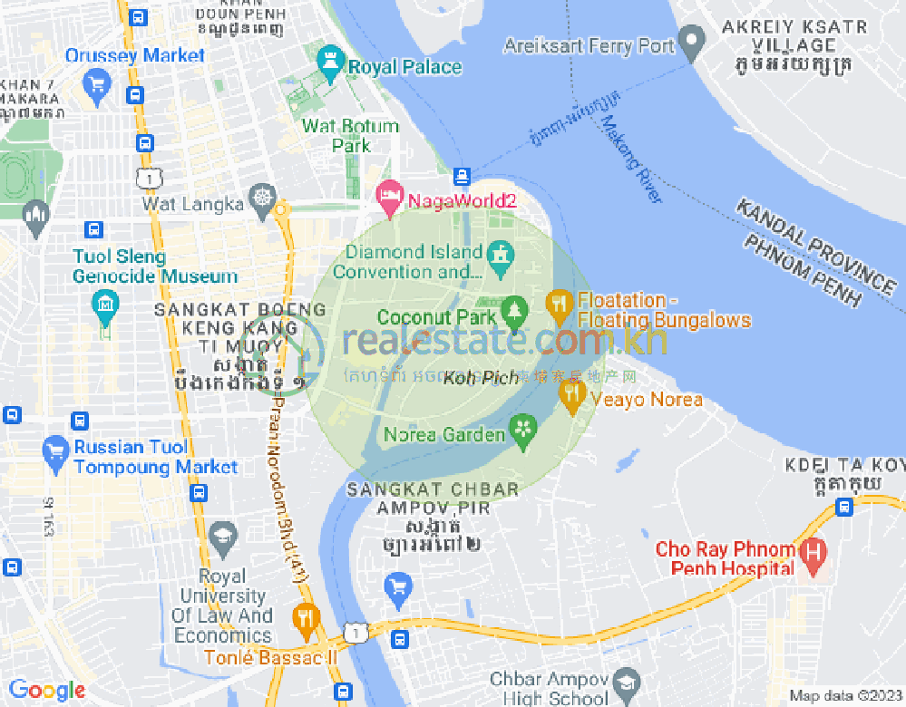 Map of Tonle Bassac, Chamkarmon, Phnom Penh