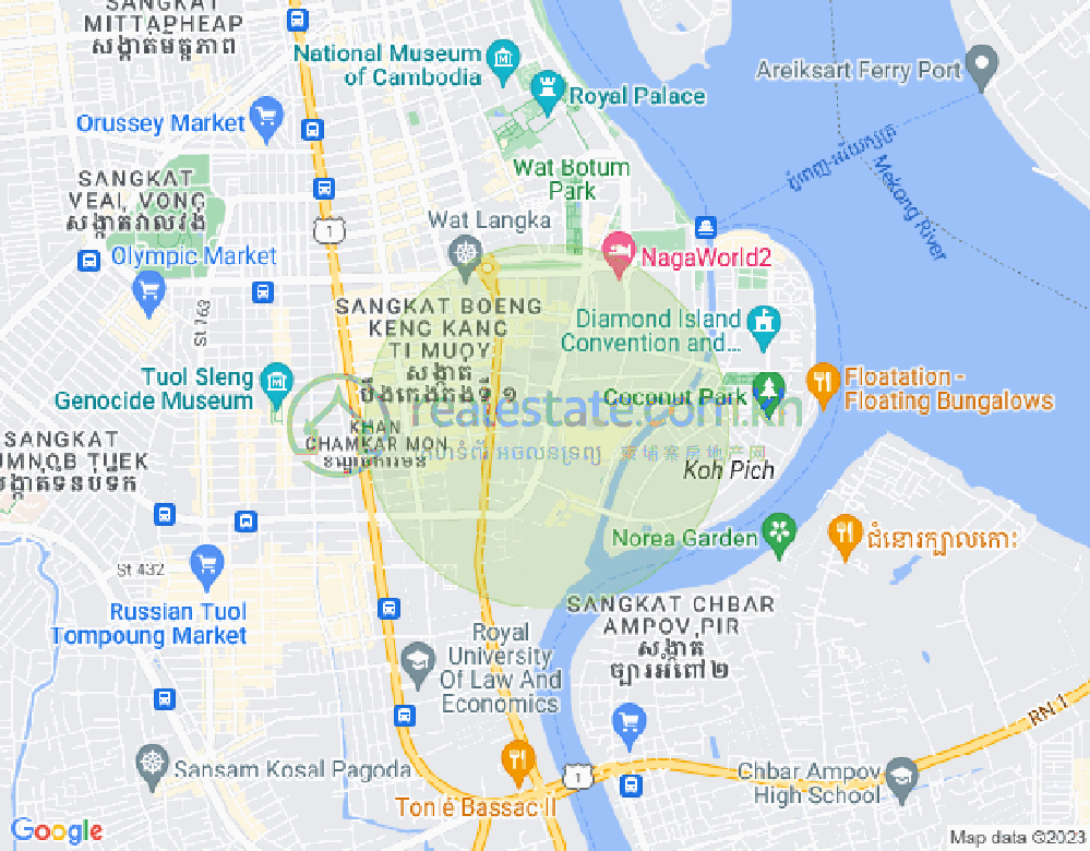 Map of Tonle Bassac, Chamkarmon, Phnom Penh