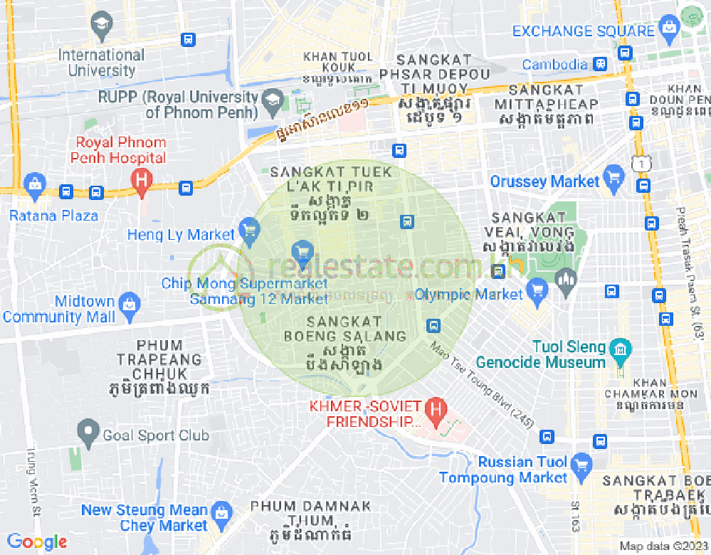 Mapa: Boeung Kak 1, Toul Kork, Phnom Penh