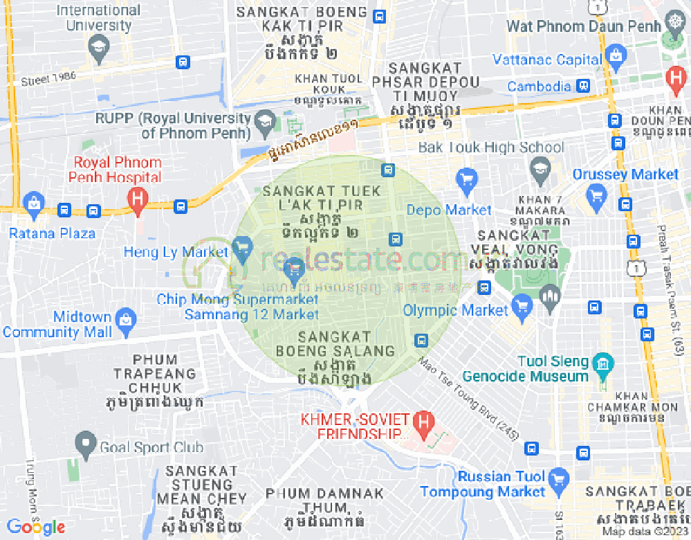 Mapa: Boeung Kak 1, Toul Kork, Phnom Penh