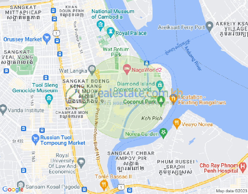 Mapa: Tonle Bassac, Chamkarmon, Phnom Penh