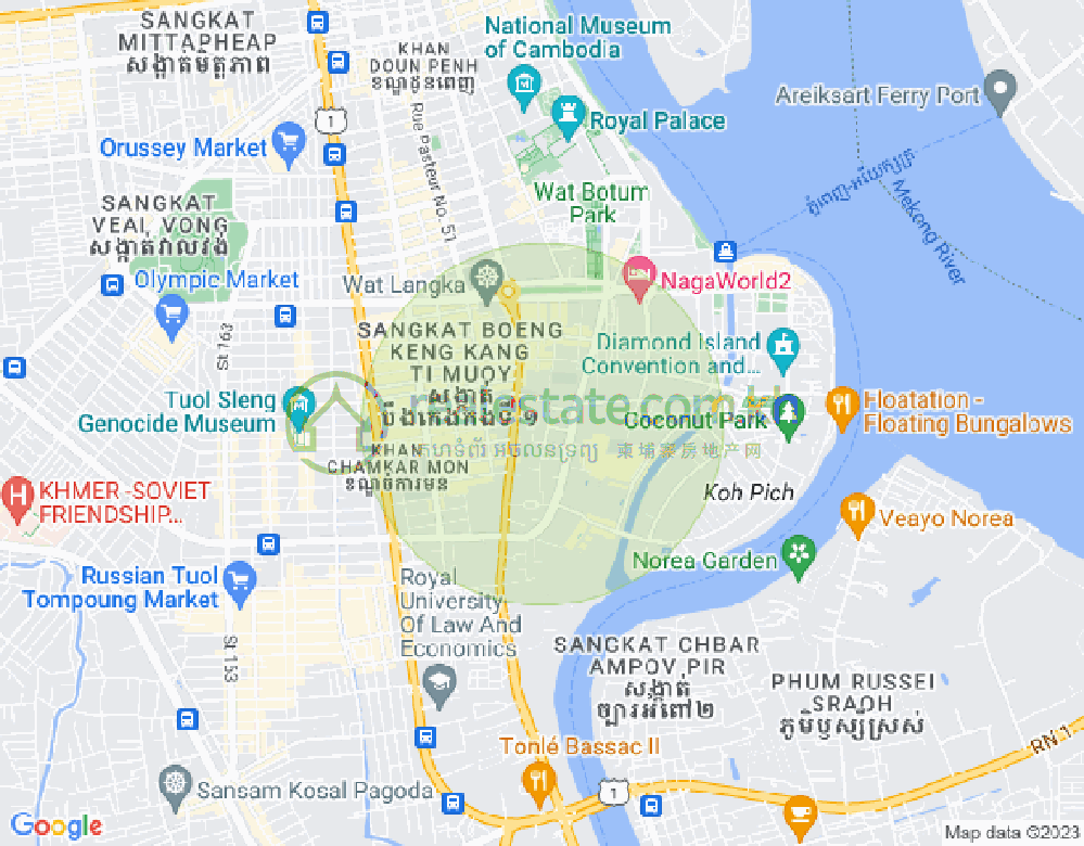 Mapa: Tonle Bassac, Chamkarmon, Phnom Penh