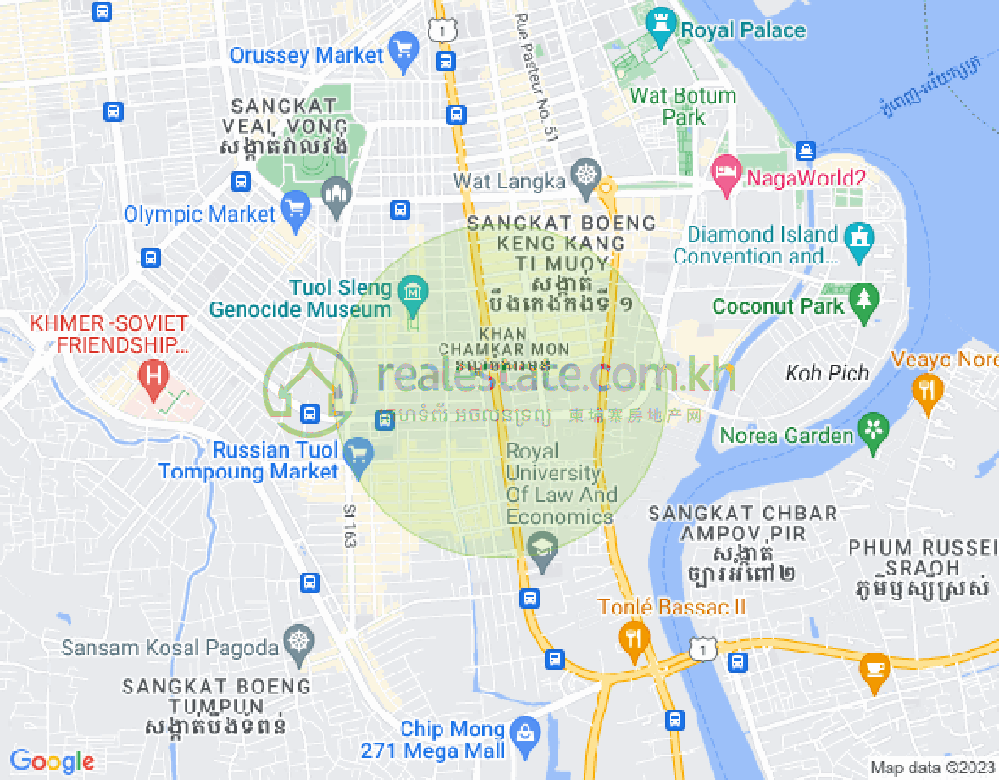 Mapa: Tonle Bassac, Chamkarmon, Phnom Penh