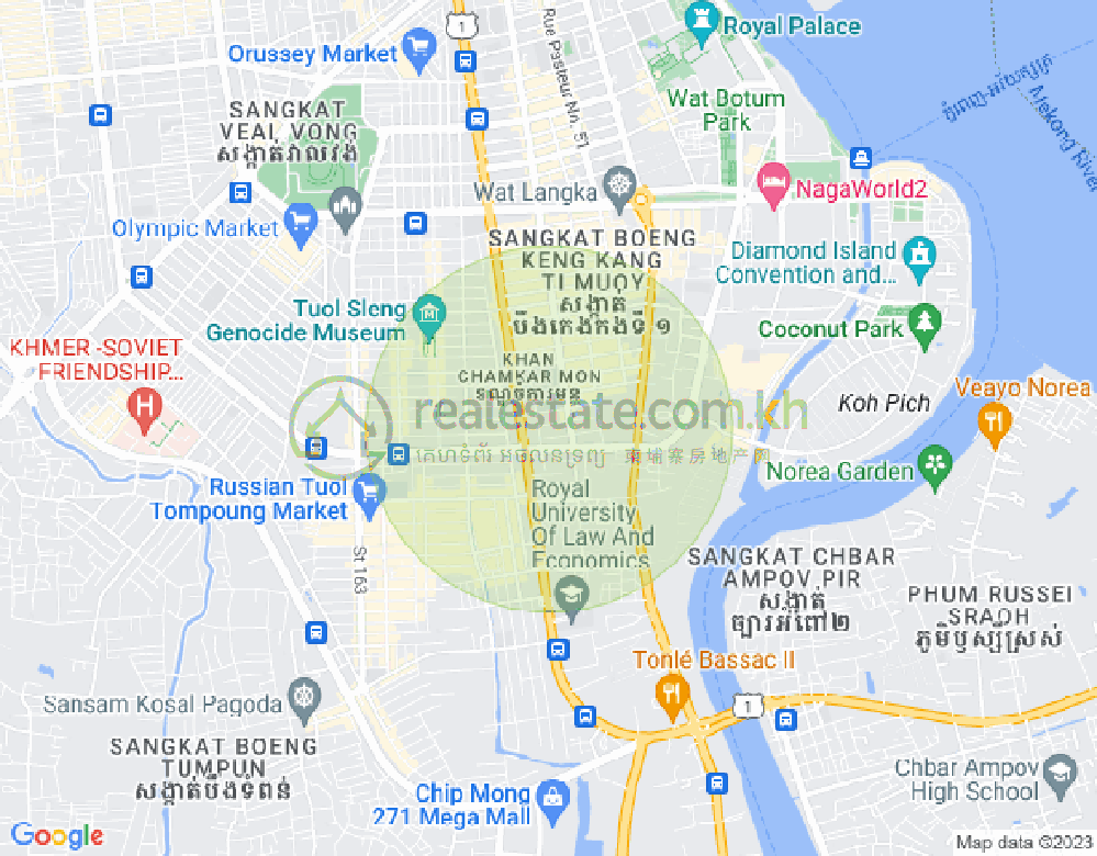 Map of Tonle Bassac, Chamkarmon, Phnom Penh