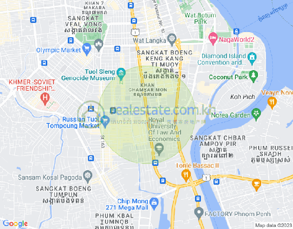 Mapa: Tonle Bassac, Chamkarmon, Phnom Penh