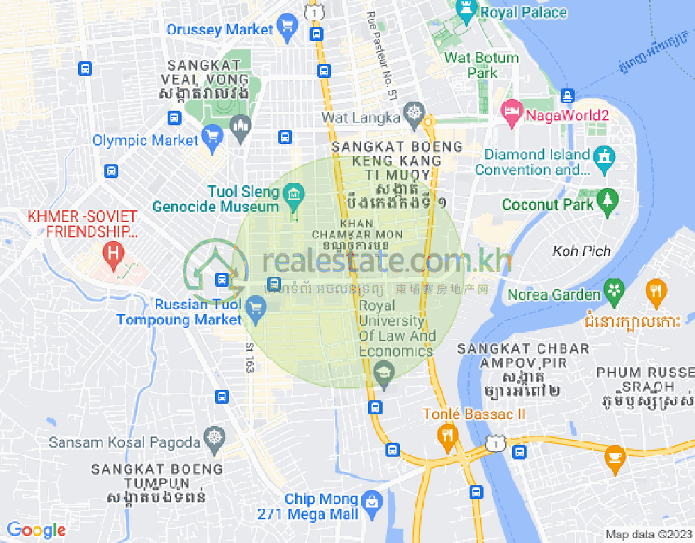Map of Tonle Bassac, Chamkarmon, Phnom Penh