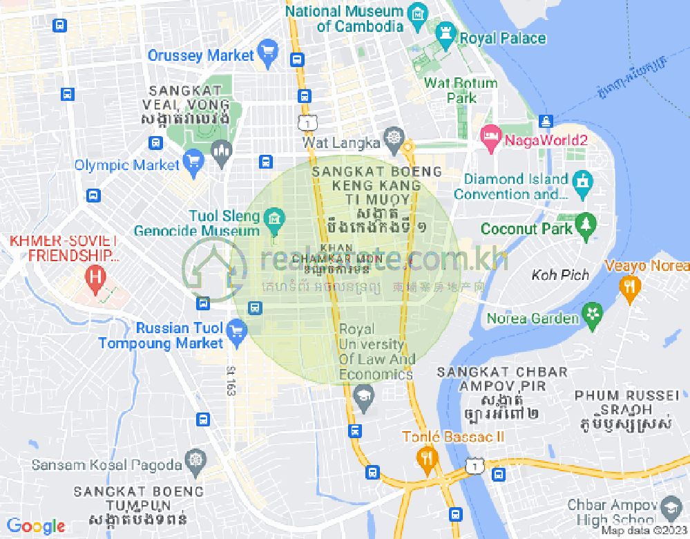 Mapa: Tonle Bassac, Chamkarmon, Phnom Penh