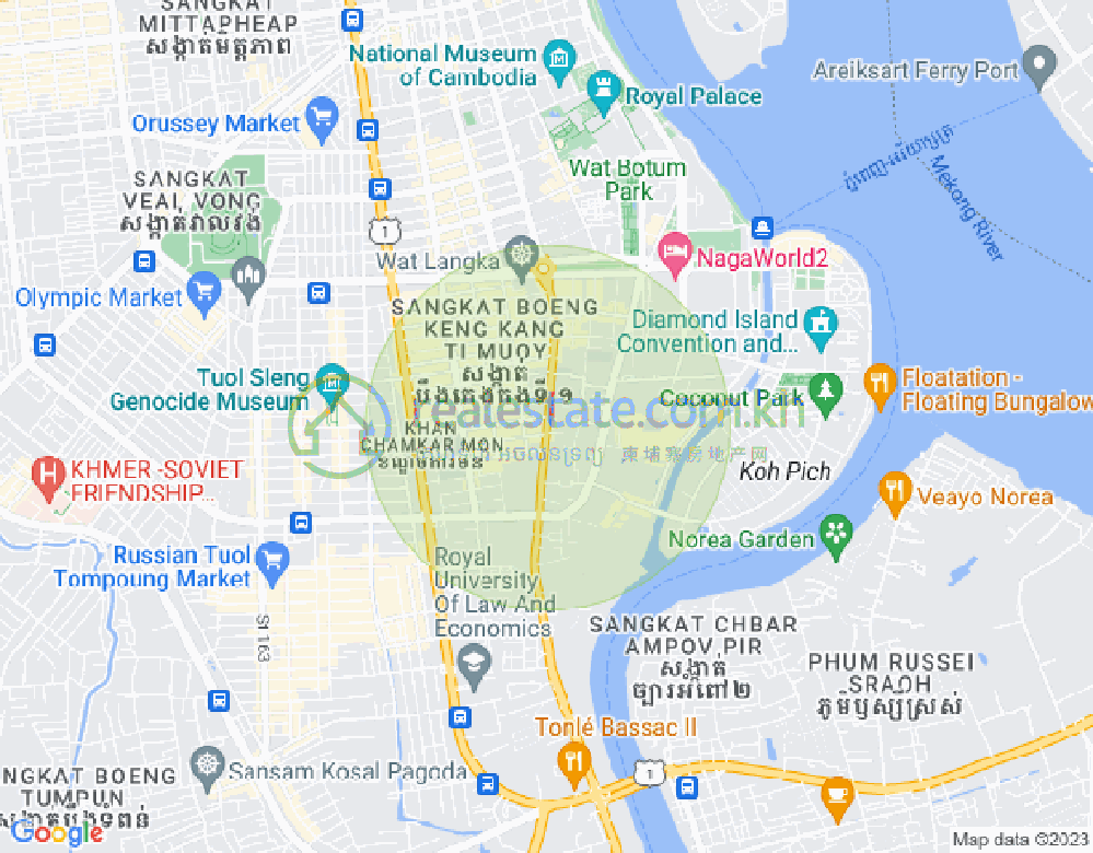 Mapa: Tonle Bassac, Chamkarmon, Phnom Penh