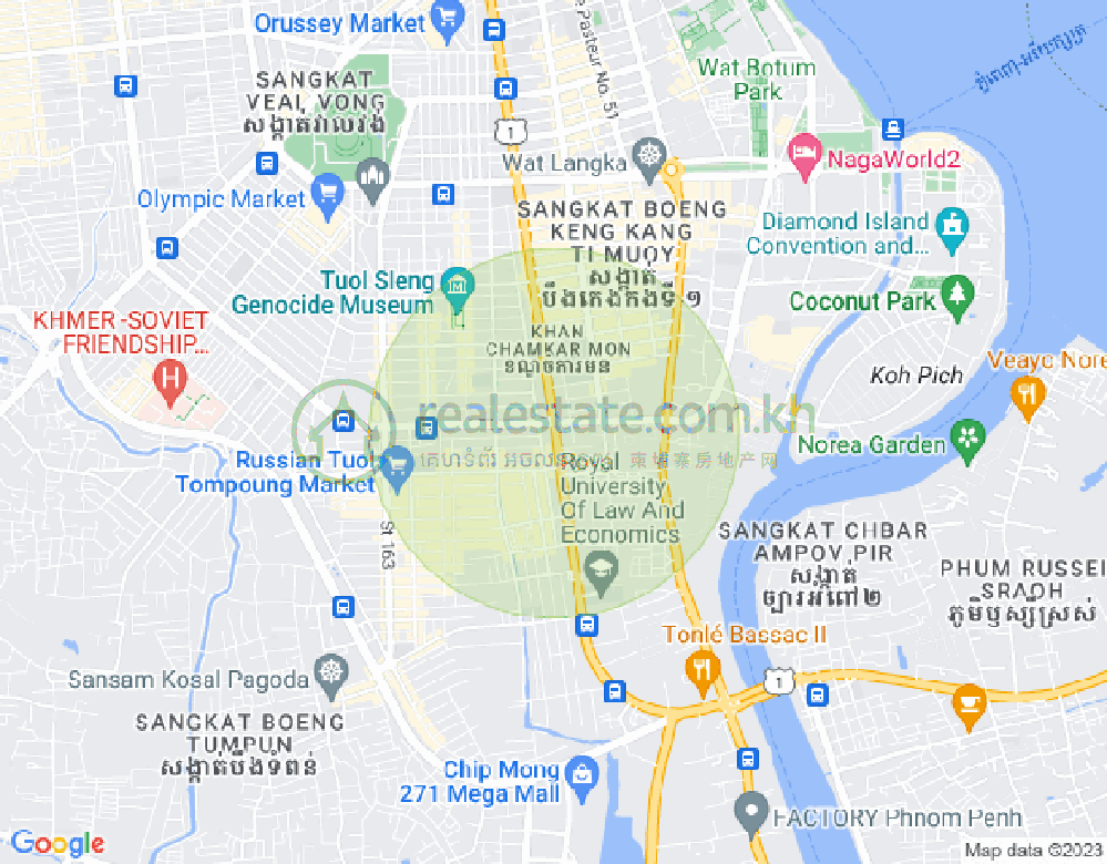 Mapa: Tonle Bassac, Chamkarmon, Phnom Penh