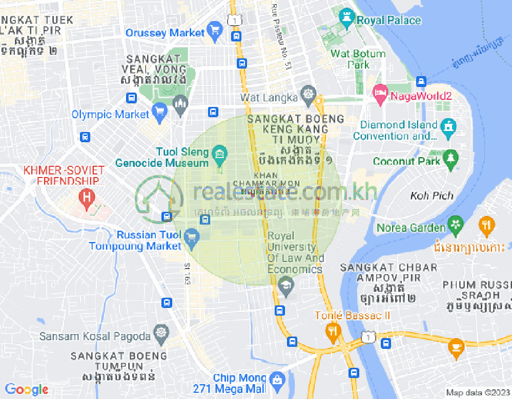 Carte de Tonle Bassac, Chamkarmon, Phnom Penh