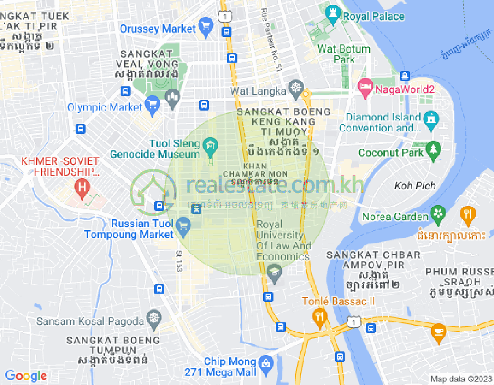 Mapa: Tonle Bassac, Chamkarmon, Phnom Penh