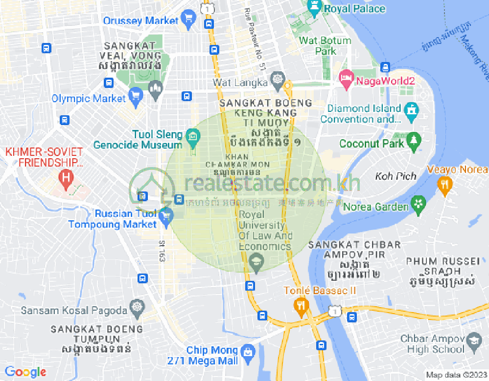 Mapa: Tonle Bassac, Chamkarmon, Phnom Penh