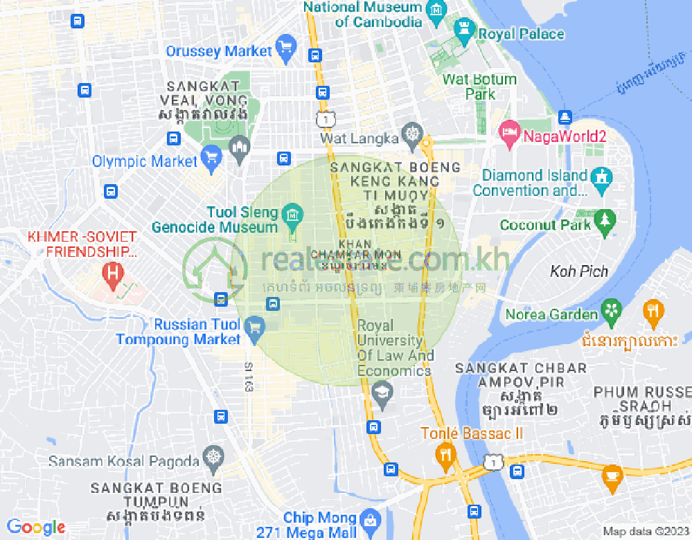 Map of Tonle Bassac, Chamkarmon, Phnom Penh