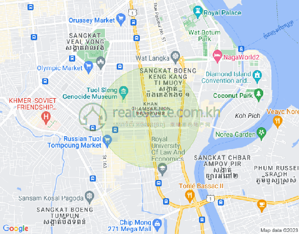 Map of Tonle Bassac, Chamkarmon, Phnom Penh