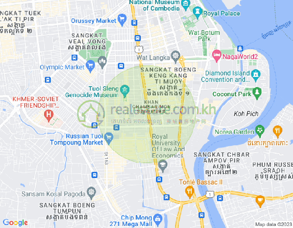 Map of Tonle Bassac, Chamkarmon, Phnom Penh