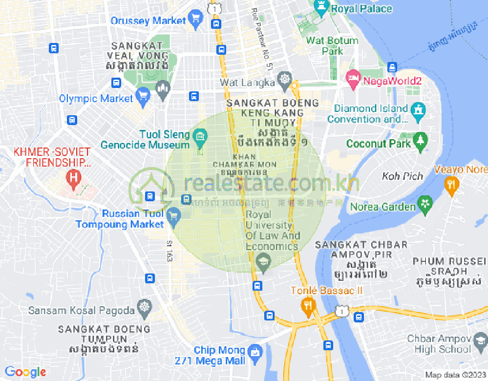 Map of Tonle Bassac, Chamkarmon, Phnom Penh
