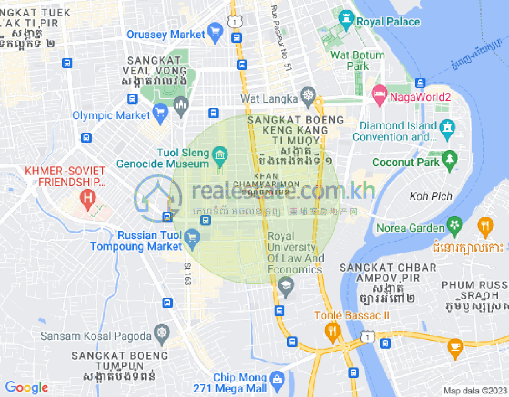Mapa: Tonle Bassac, Chamkarmon, Phnom Penh