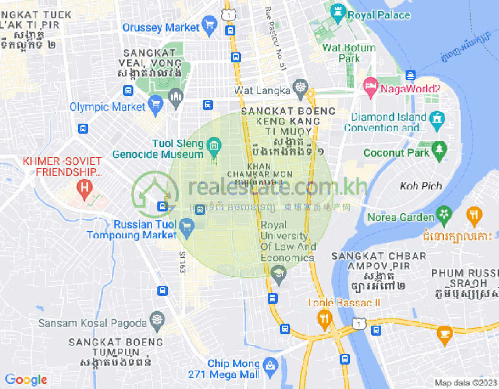 Mapa: Tonle Bassac, Chamkarmon, Phnom Penh
