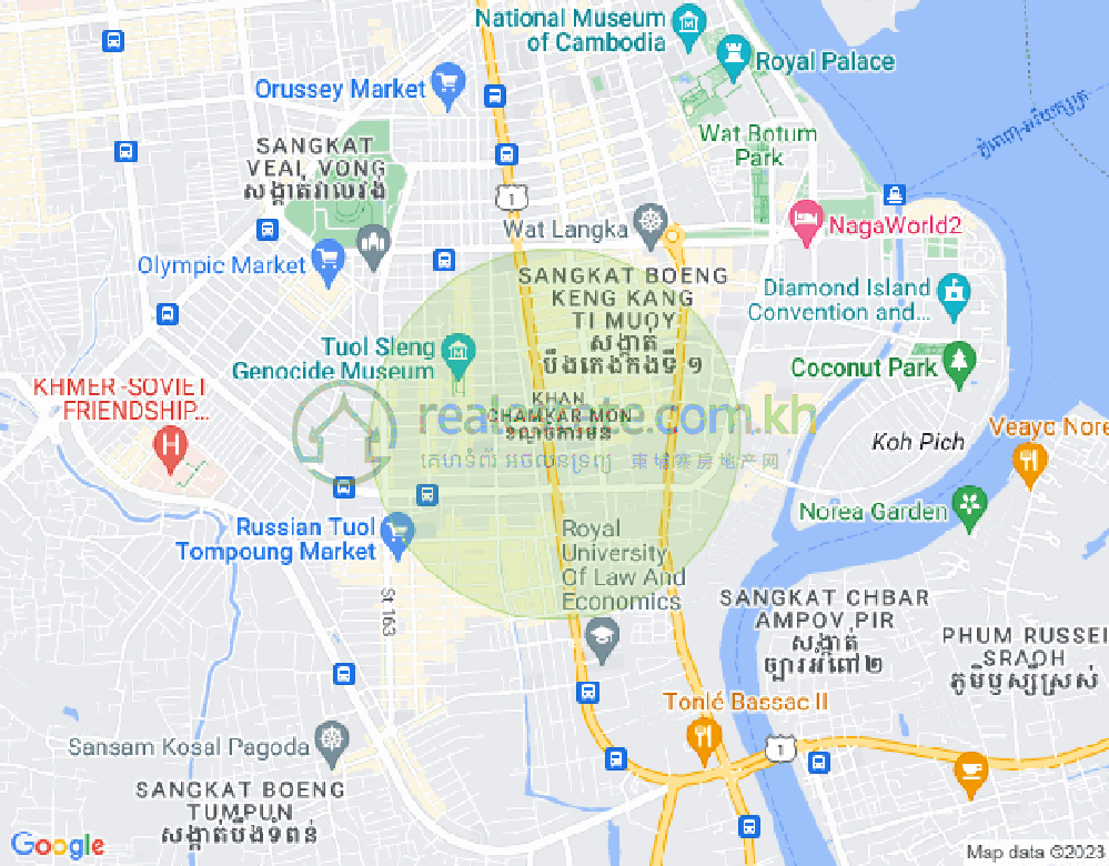 Mapa: Tonle Bassac, Chamkarmon, Phnom Penh