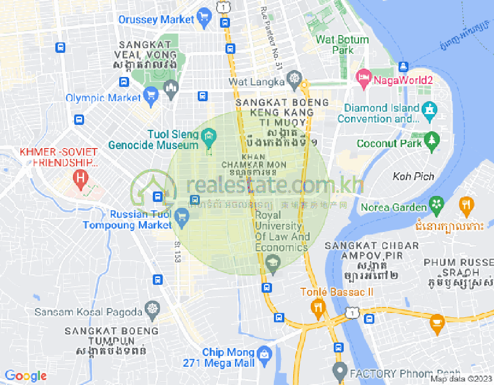 Mapa: Tonle Bassac, Chamkarmon, Phnom Penh