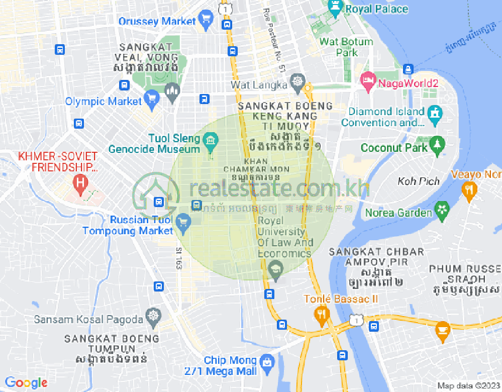 Map of Tonle Bassac, Chamkarmon, Phnom Penh