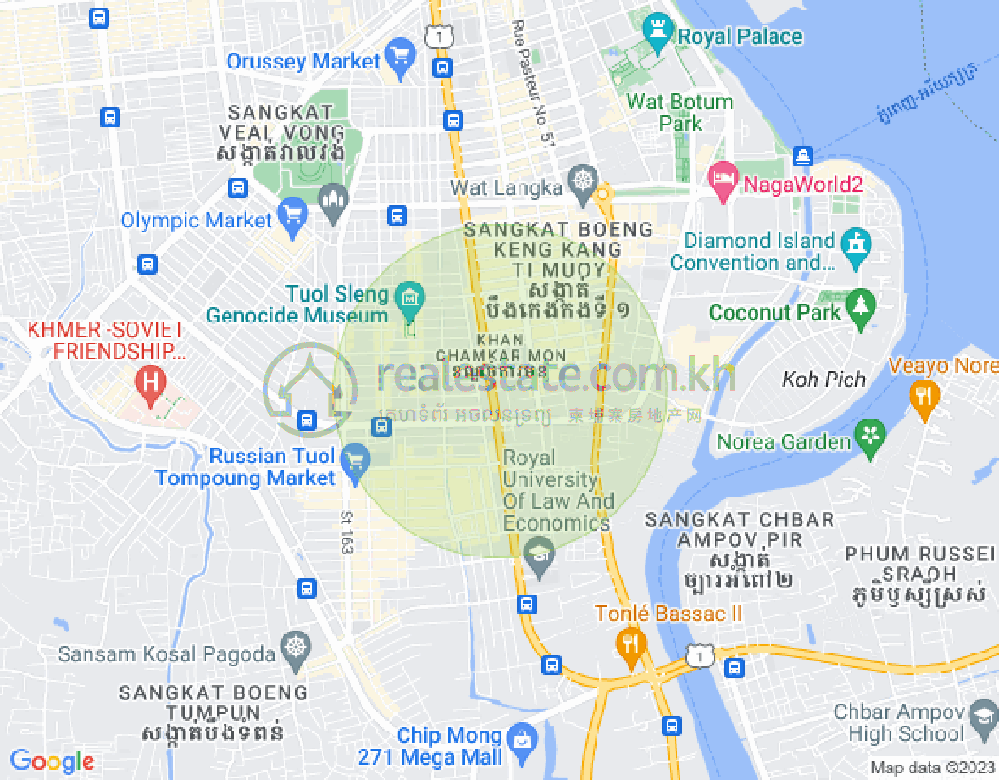 Mapa: Tonle Bassac, Chamkarmon, Phnom Penh