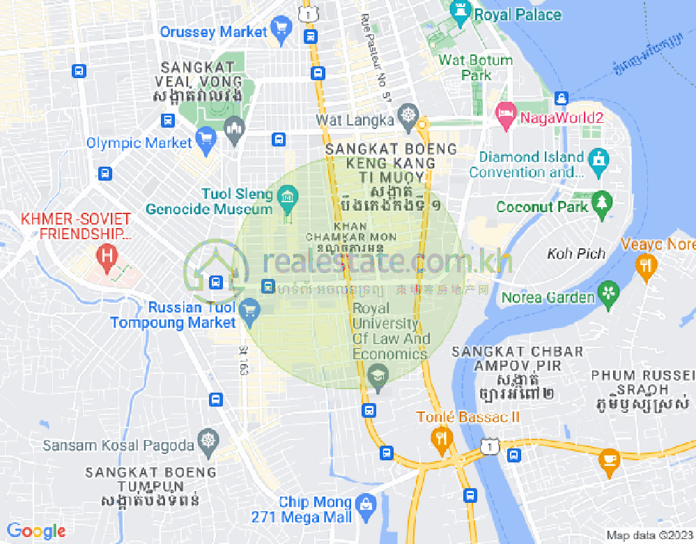 Mapa: Tonle Bassac, Chamkarmon, Phnom Penh