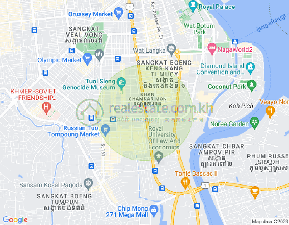 Map of Tonle Bassac, Chamkarmon, Phnom Penh