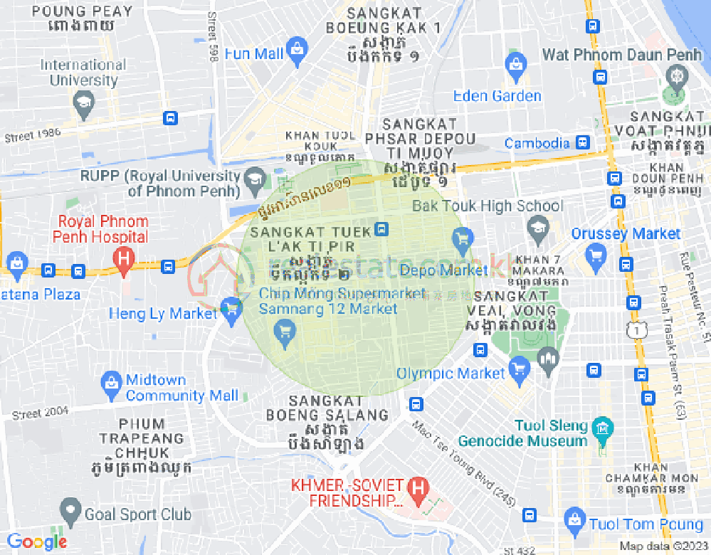 Tuek L'ak 2区, 堆谷区, 金边地图