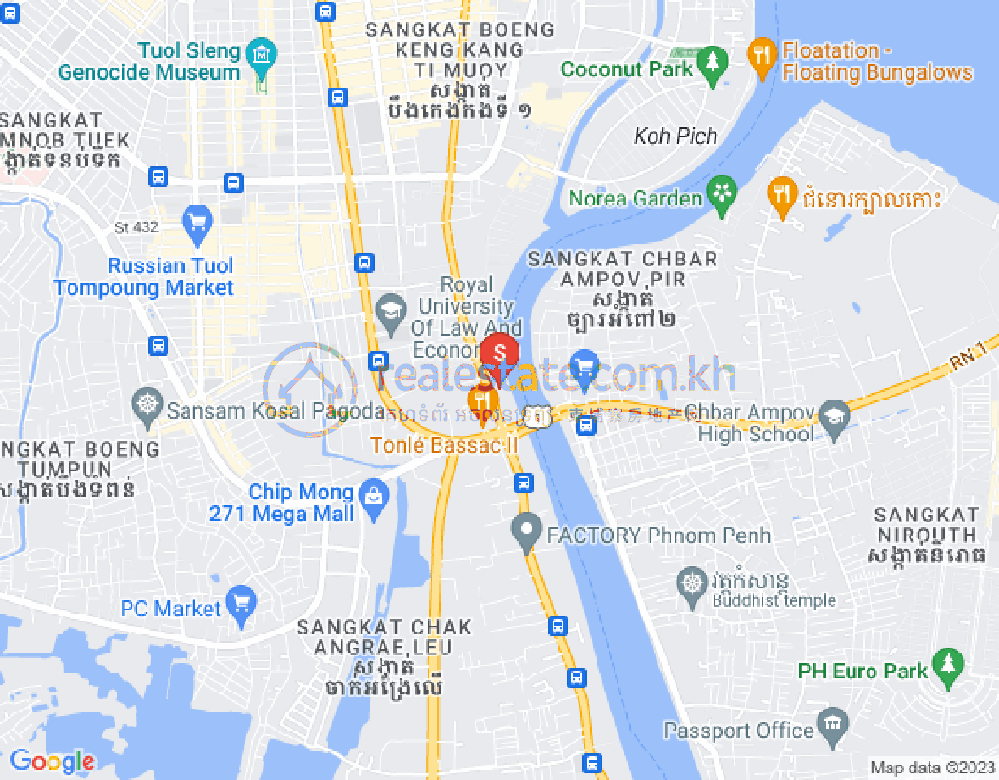 Map of Tonle Bassac, Chamkarmon, Phnom Penh